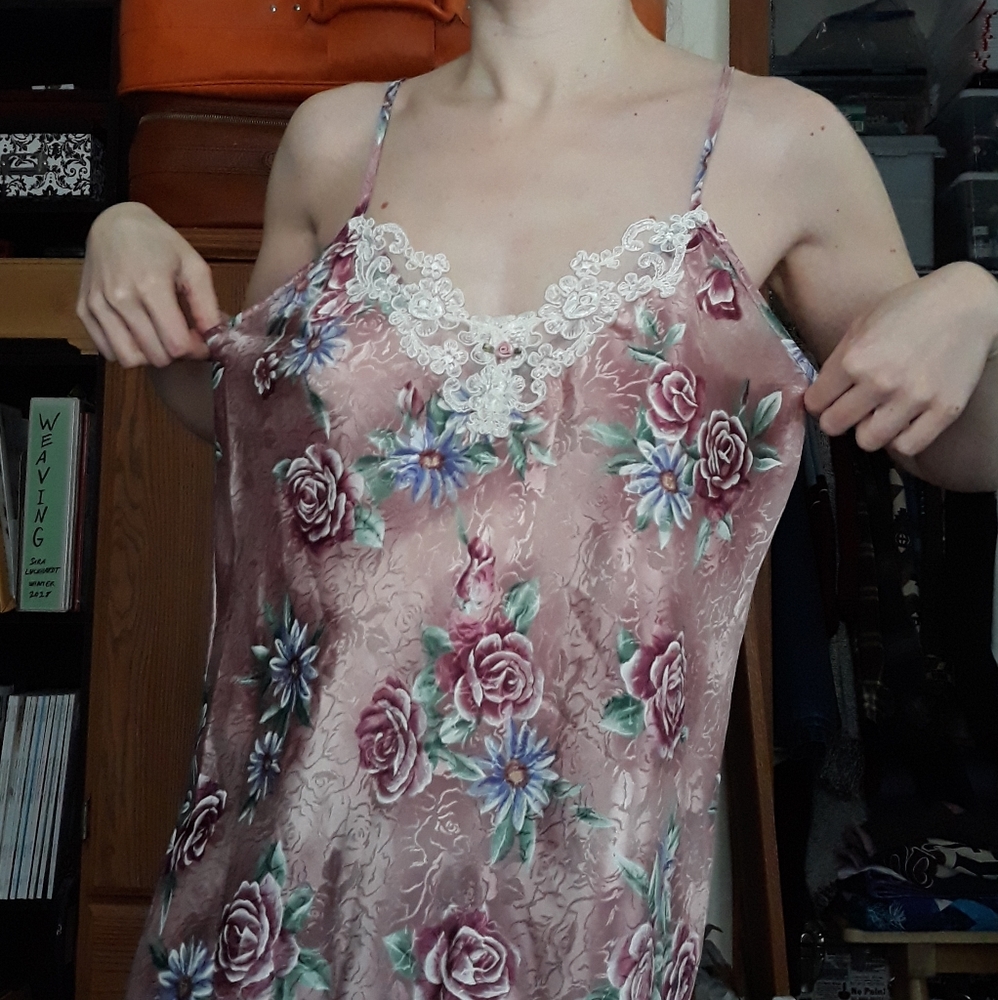 80s California Miss Floral Slip Dress Lingerie - Picture 6 of 8